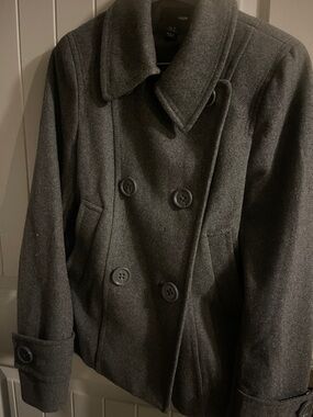 H&M Women's Dark Gray Double-Breasted Wool Pea Coat